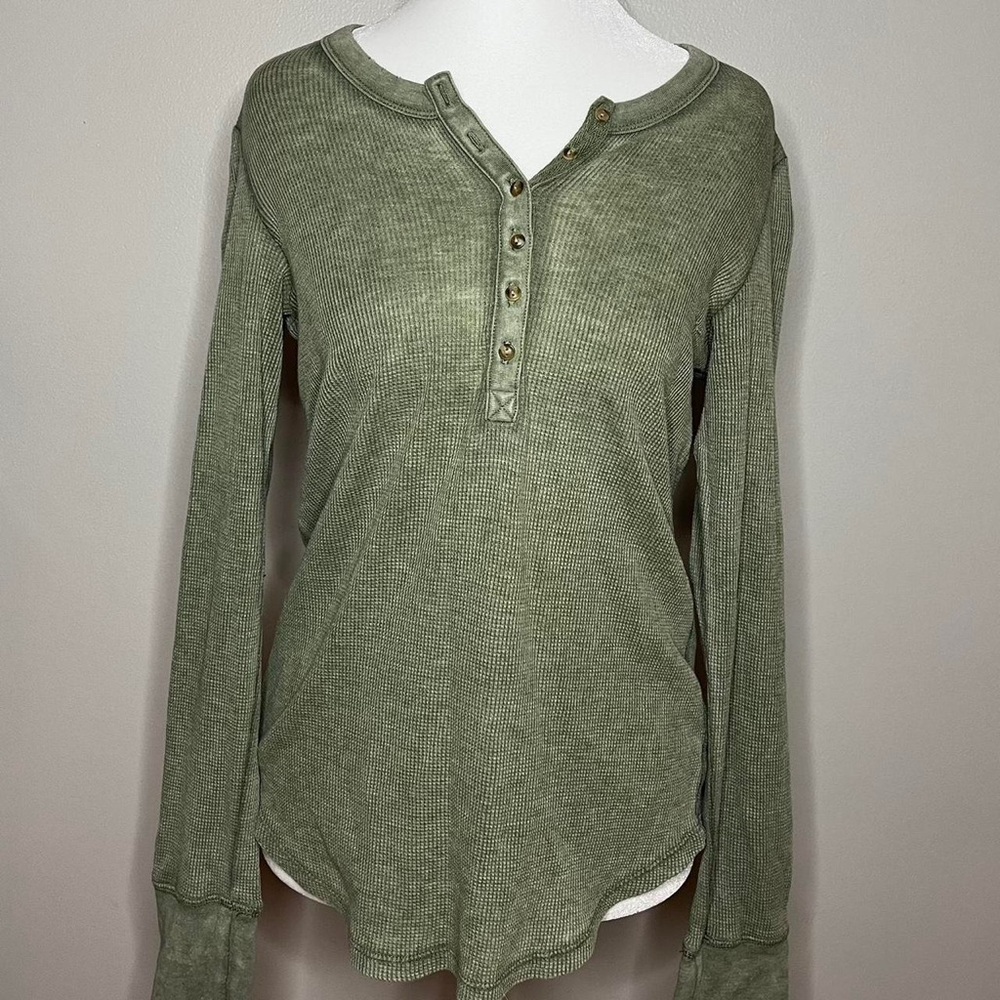 Olive Green Long Sleeve Henley Top